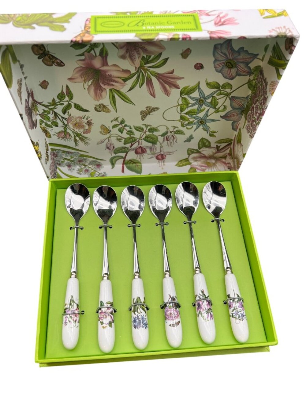 Portmeirion Botanic Garden 6 Piece Teaspoon Set With Floral Handles In Gift Box - Picture 2 of 6